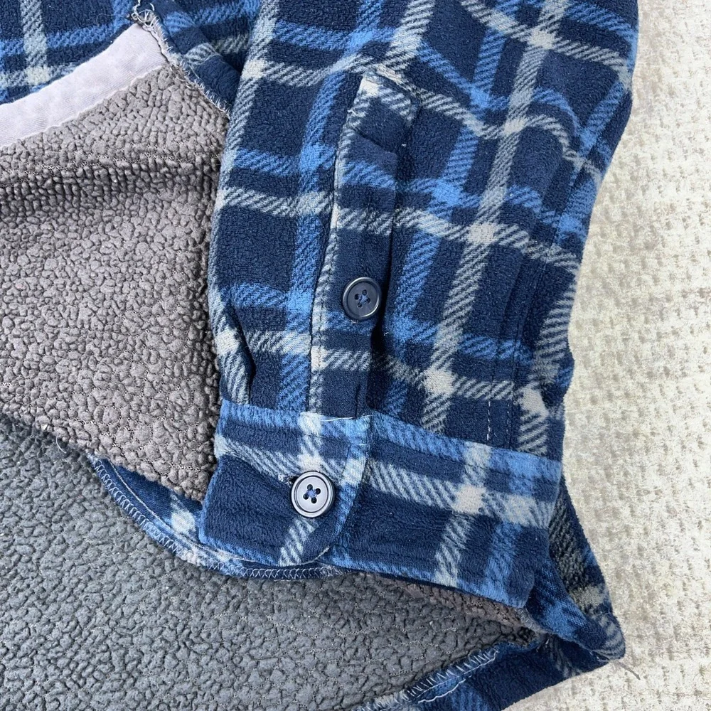 Boston Traders Shacket Men XL Blue Plaid Fleece Shirt Jacket Sherpa‎ Lined A24*
